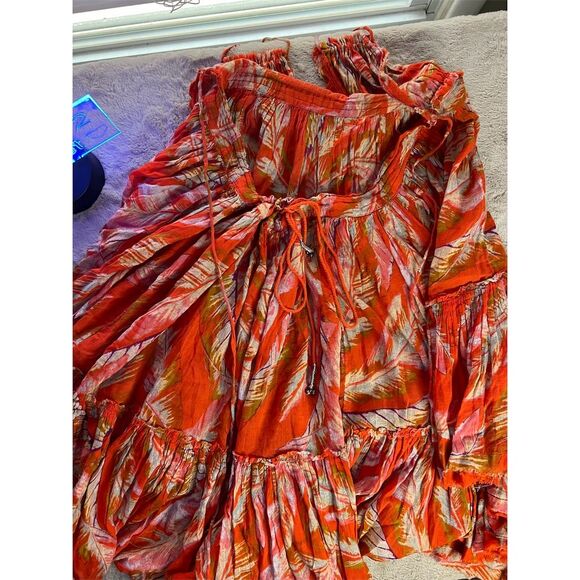 Free People Women's S Orange Floral Halter Backless Dress Summer Casual - Picture 4 of 9